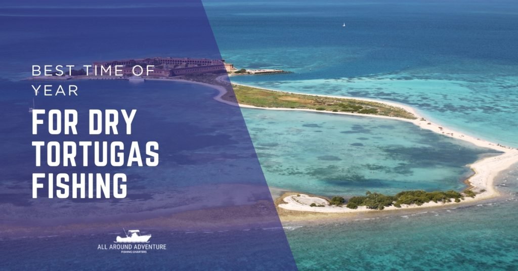 Aerial view of the Dry Tortugas islands and ocean, showing ideal fishing season.